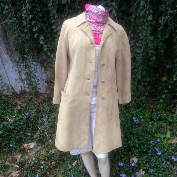 Vintage tan suede belted button-up midi coat Buttery Soft! S/M - Picture 2 of 8